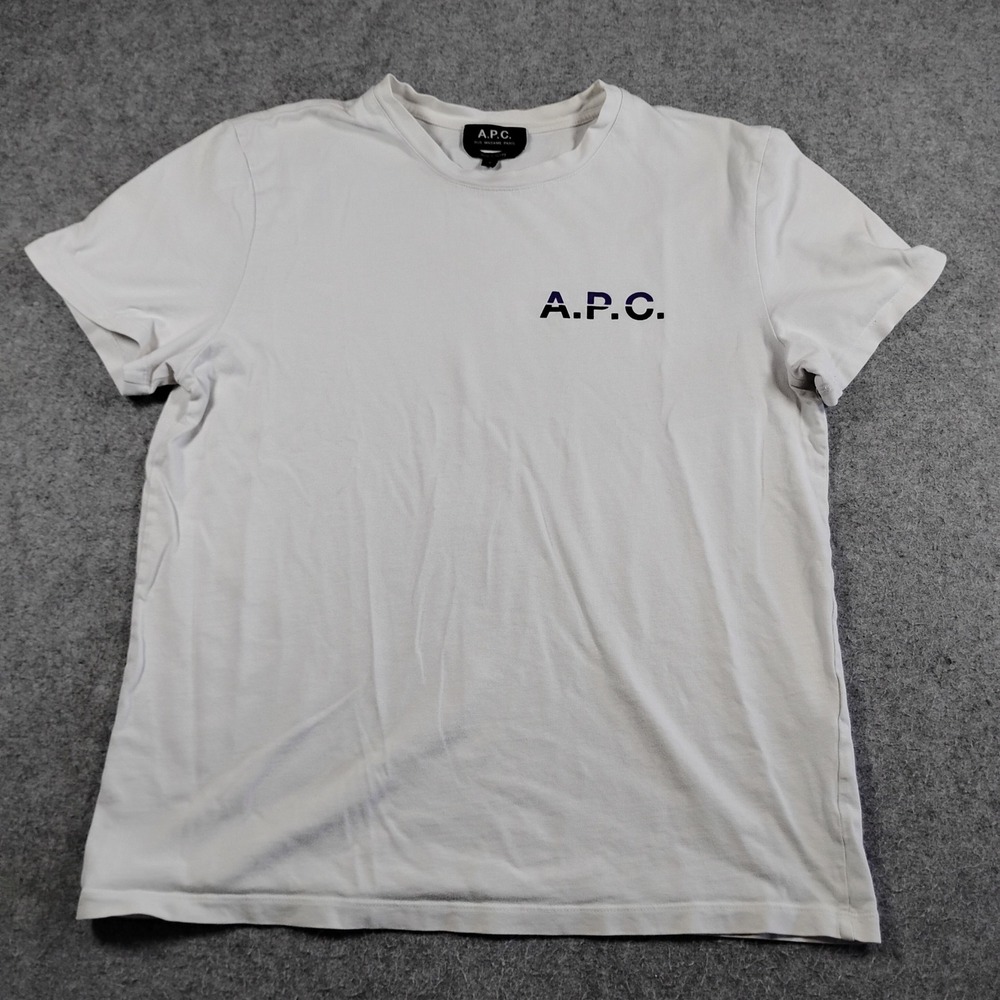 A.P.C. Rue Madame Paris T Shirt Mens Small‎ White Minimalist Logo Graphic Tee